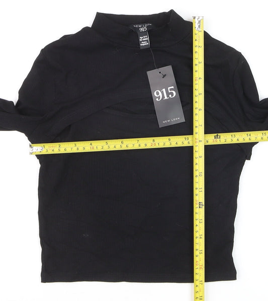 New Look 915 Girls Black Ribbed Mock Neck Cropped Long Sleeve T-Shirt Age 12-13