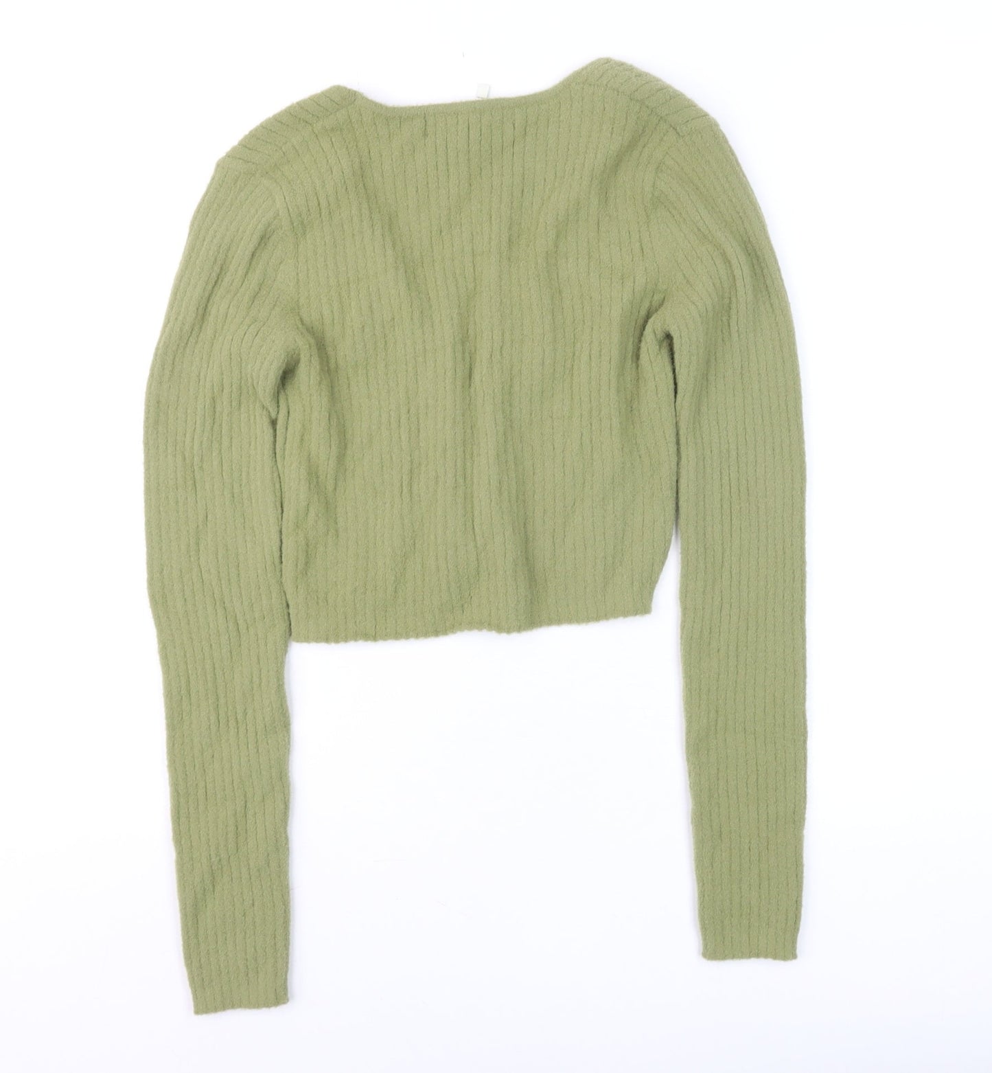 Bershka Women’s Green V-Neck Ribbed Cardigan Size 12