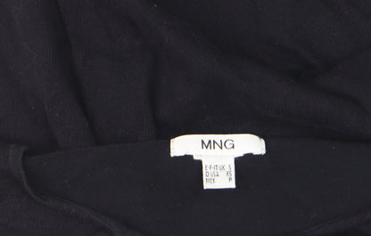 MNG Women's Black Cold Shoulder Blouse Size S Jersey V-Neck