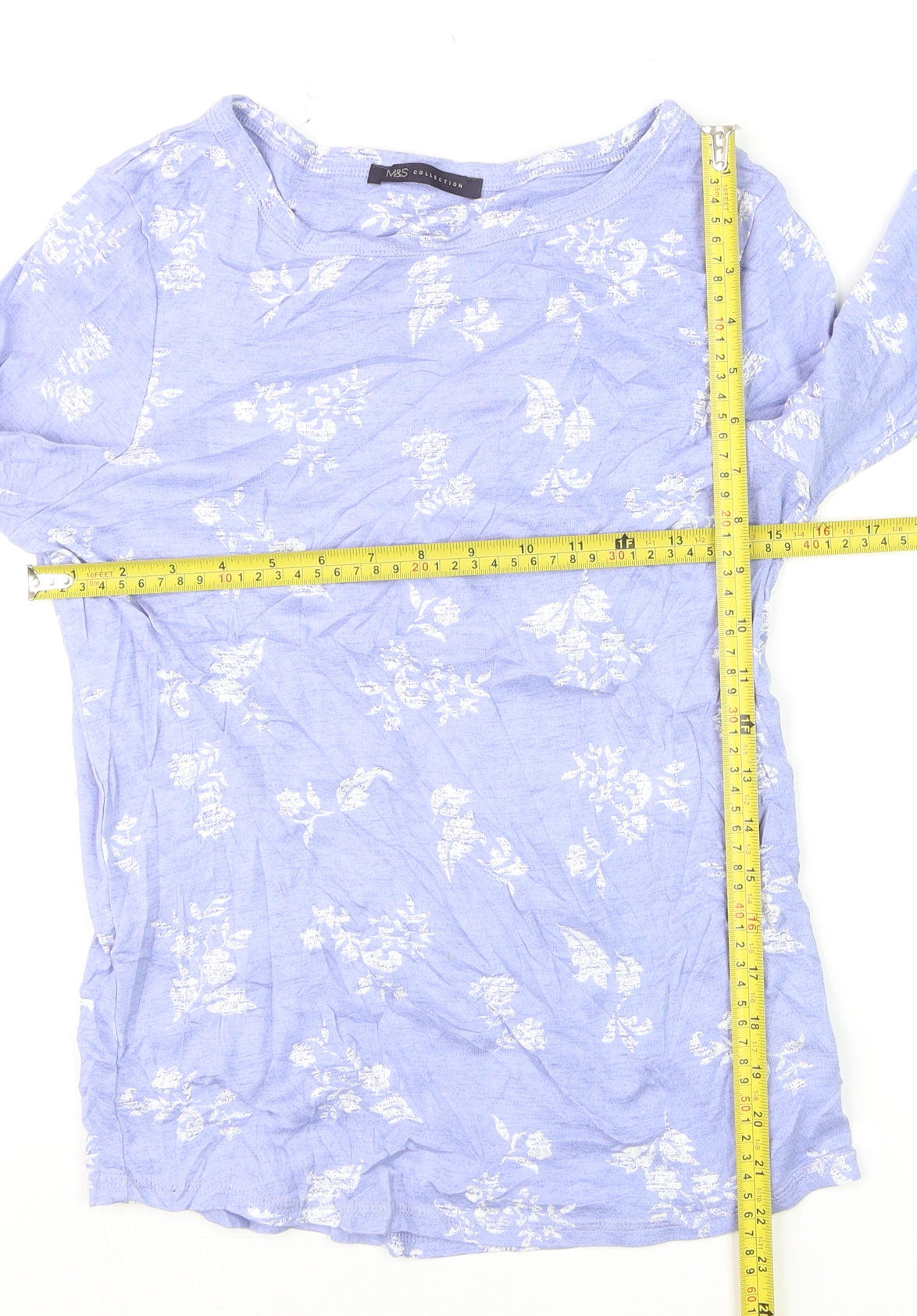Marks and Spencer Women's Blue Floral Cotton Long Sleeve Blouse Size 14