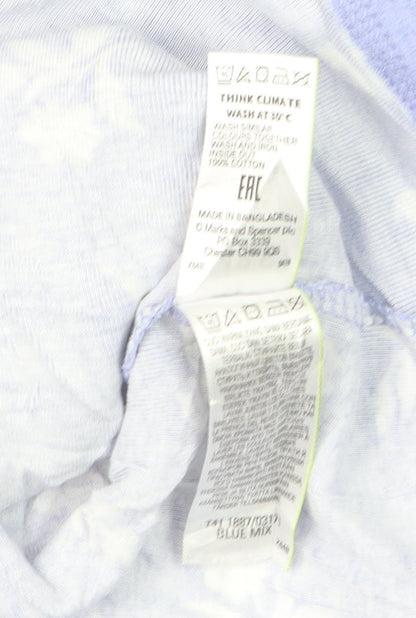 Marks and Spencer Women's Blue Floral Cotton Long Sleeve Blouse Size 14