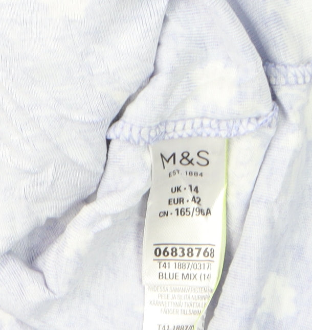 Marks and Spencer Women's Blue Floral Cotton Long Sleeve Blouse Size 14