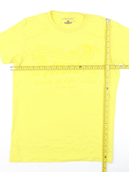 Diesel Men's Yellow Graphic Print Crew Neck Cotton T-Shirt M