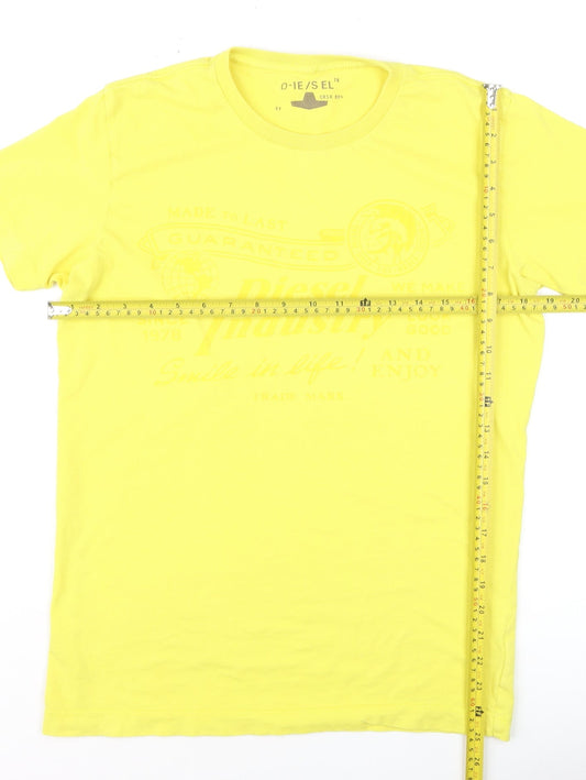 Diesel Men's Yellow Graphic Print Crew Neck Cotton T-Shirt M