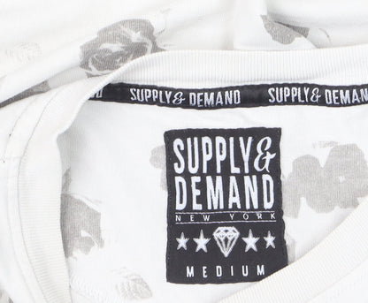 Supply & Demand Men's White Floral Graphic T-Shirt Medium