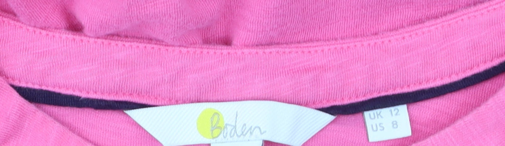Boden Women Pink 3/4 Sleeve Button-Up Cotton Jersey Top UK 12