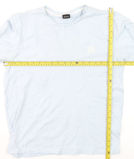 Hugo Boss Men's Light Blue Crew Neck Regular Fit Cotton T-Shirt M