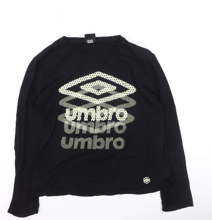 Umbro Mens Black Long Sleeve Cotton Graphic Sports Top Size M