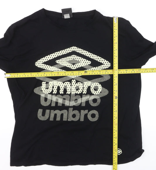 Umbro Mens Black Long Sleeve Cotton Graphic Sports Top Size M