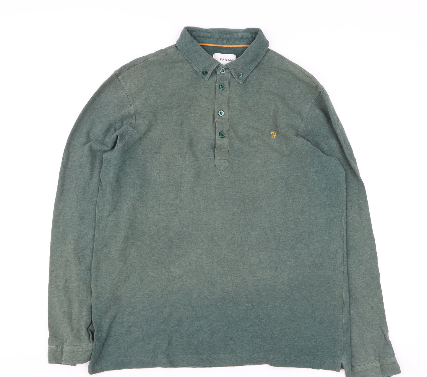 Farah Men's Green Long Sleeve Cotton Polo Shirt Size L