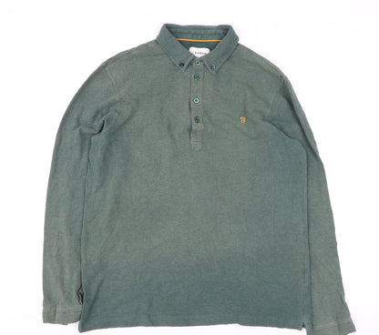 Farah Men's Green Long Sleeve Cotton Polo Shirt Size L