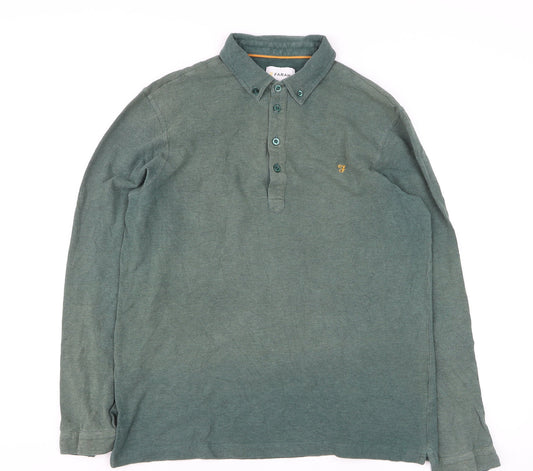 Farah Men's Green Long Sleeve Cotton Polo Shirt Size L
