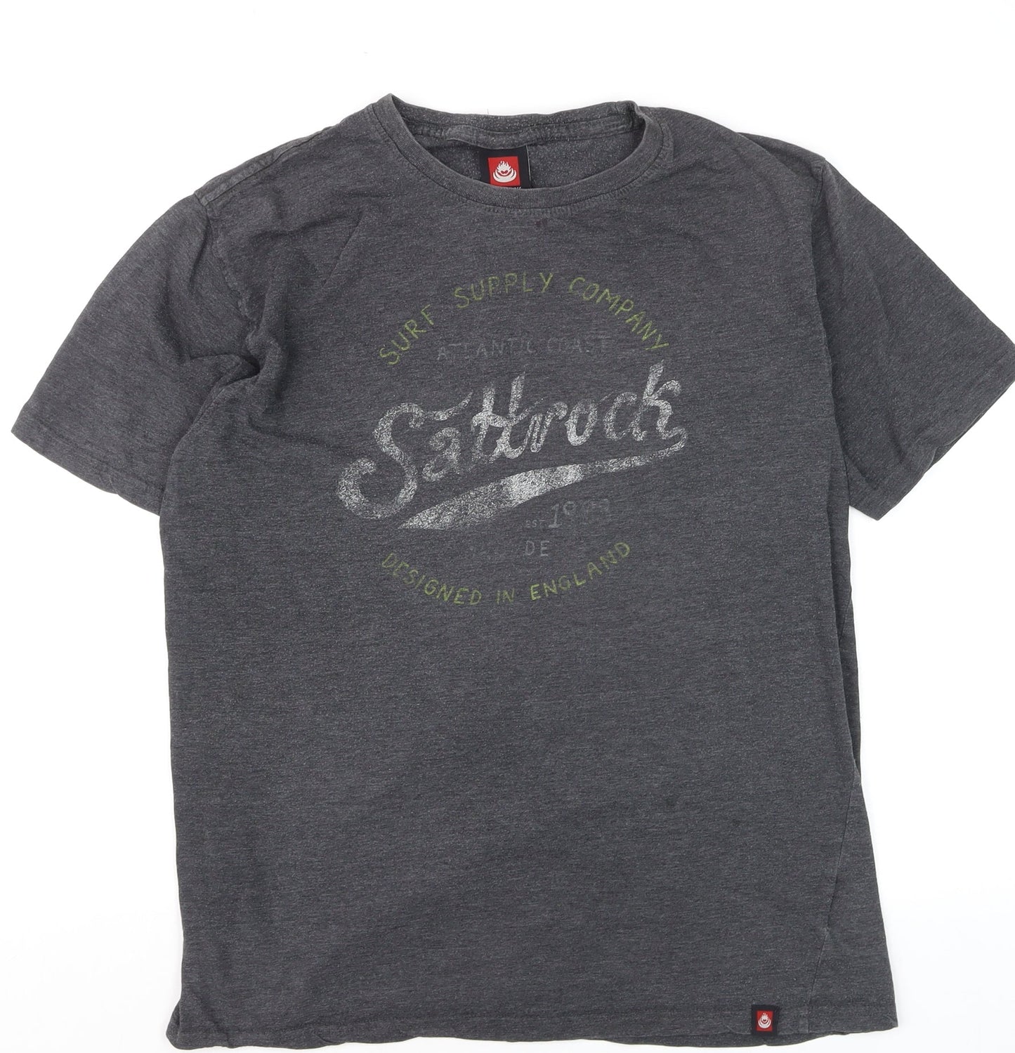 Saltrock Men's Grey Crew Neck Surf Graphic Cotton Blend T-Shirt L