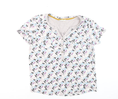 White Stuff Women's Multicoloured Floral Cotton Blend Short Sleeve Blouse UK 12