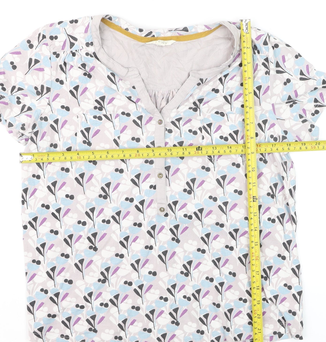 White Stuff Women's Multicoloured Floral Cotton Blend Short Sleeve Blouse UK 12