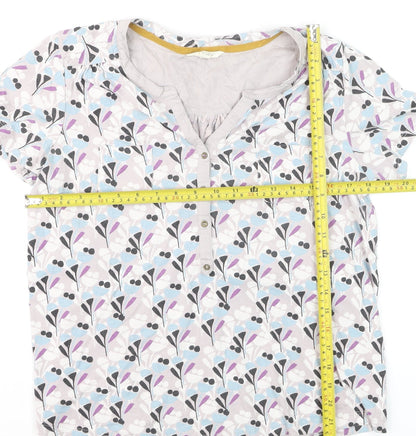 White Stuff Women's Multicoloured Floral Cotton Blend Short Sleeve Blouse UK 12