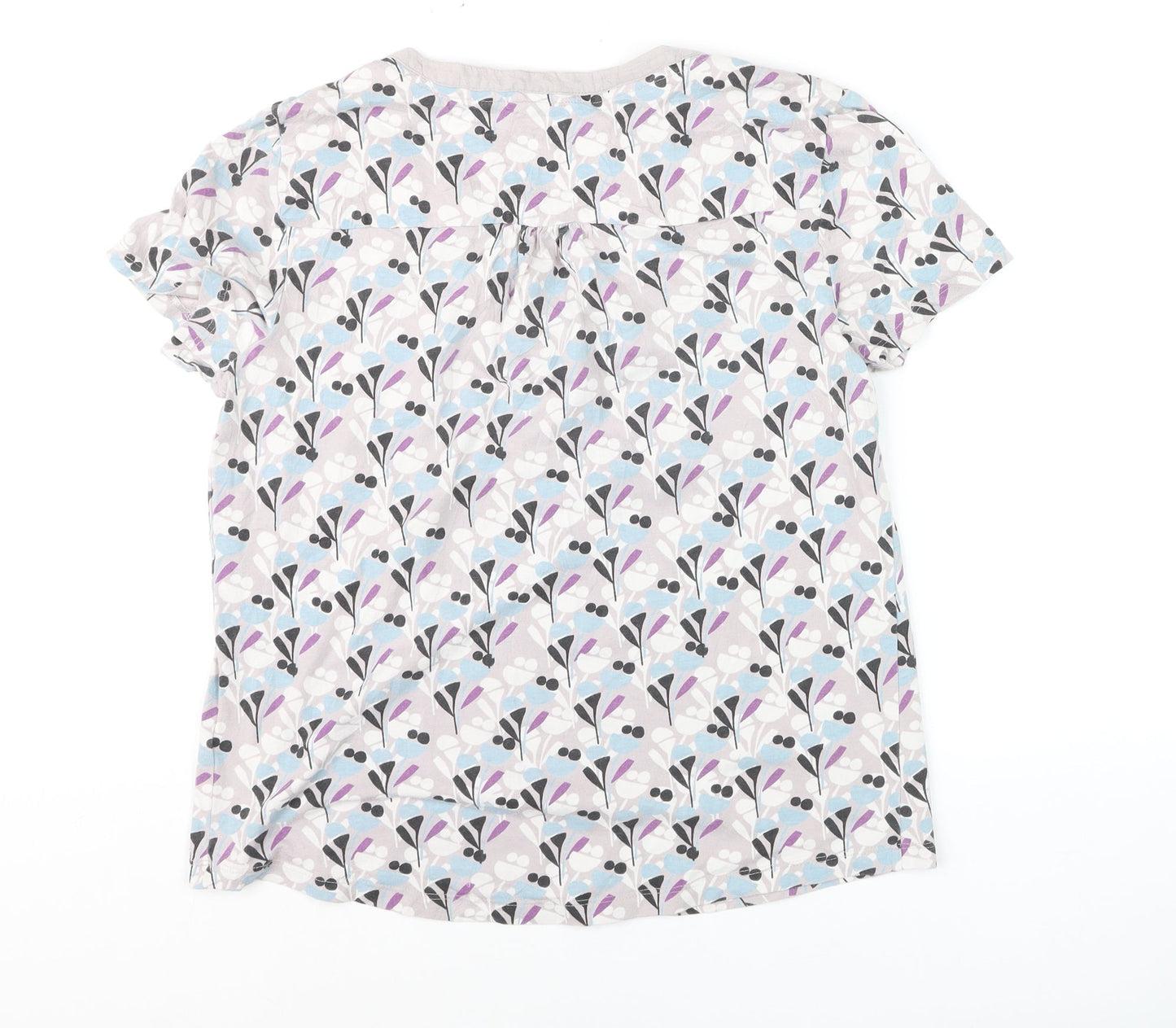 White Stuff Women's Multicoloured Floral Cotton Blend Short Sleeve Blouse UK 12