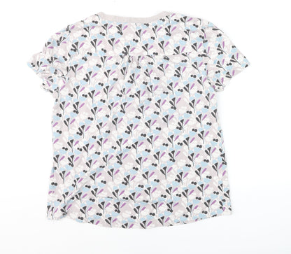 White Stuff Women's Multicoloured Floral Cotton Blend Short Sleeve Blouse UK 12