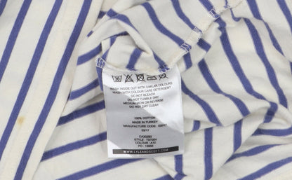 Lyle & Scott Men's Beige Blue Striped Cotton Crew Neck T-Shirt Size M