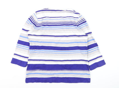 Dash Women Blue Striped Pullover Jumper Size 12 Cotton Blend