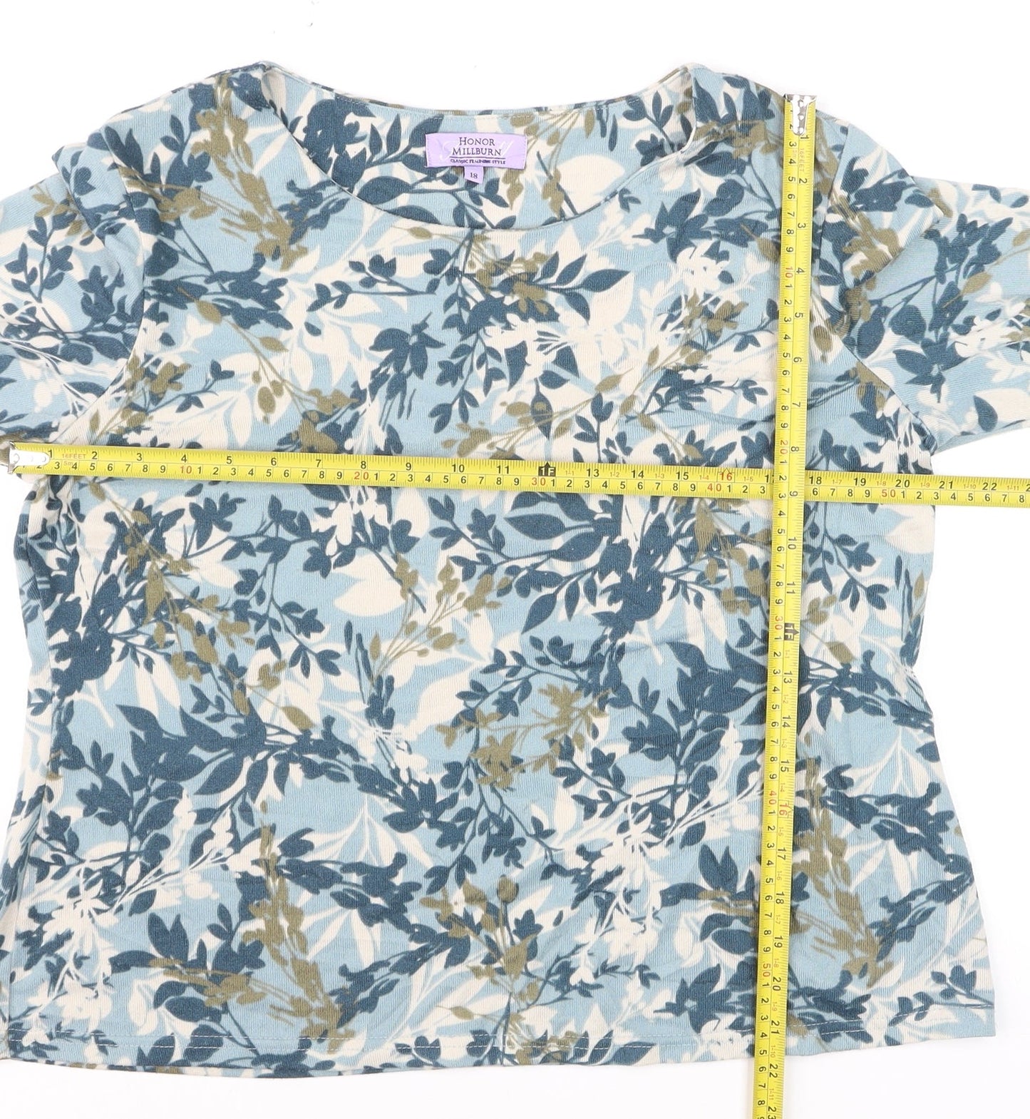 Honor Millburn Women's Blue Floral 3/4 Sleeve Cotton Blouse Size 18