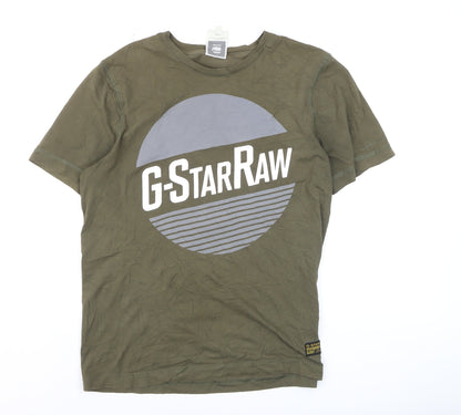 G-Star Raw Men's Green Cotton Graphic Logo T-Shirt Size M