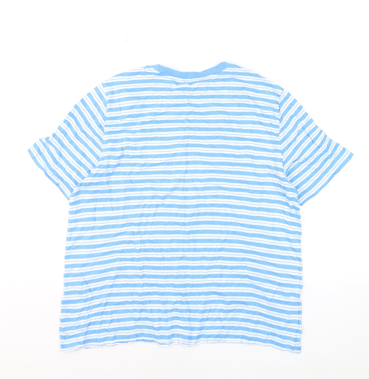 Marks and Spencer Men's Blue Striped Cotton Crew Neck T-Shirt Size L