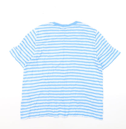 Marks and Spencer Men's Blue Striped Cotton Crew Neck T-Shirt Size L