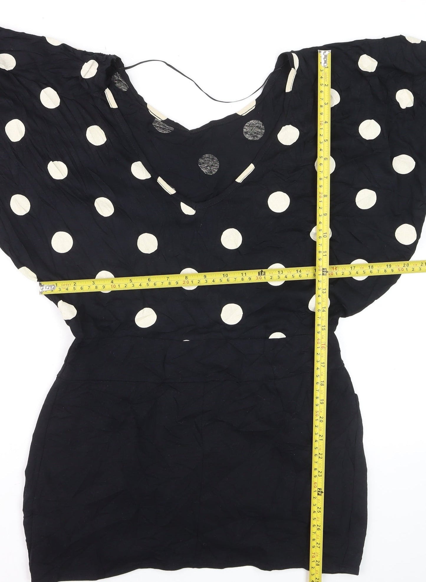 Yenimco Women Black Polka Dot Cotton Tunic Blouse Size 10
