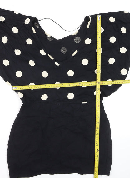 Yenimco Women Black Polka Dot Cotton Tunic Blouse Size 10