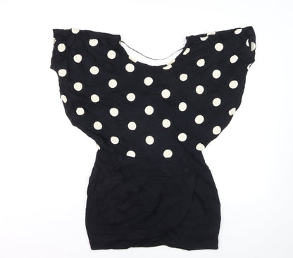 Yenimco Women Black Polka Dot Cotton Tunic Blouse Size 10
