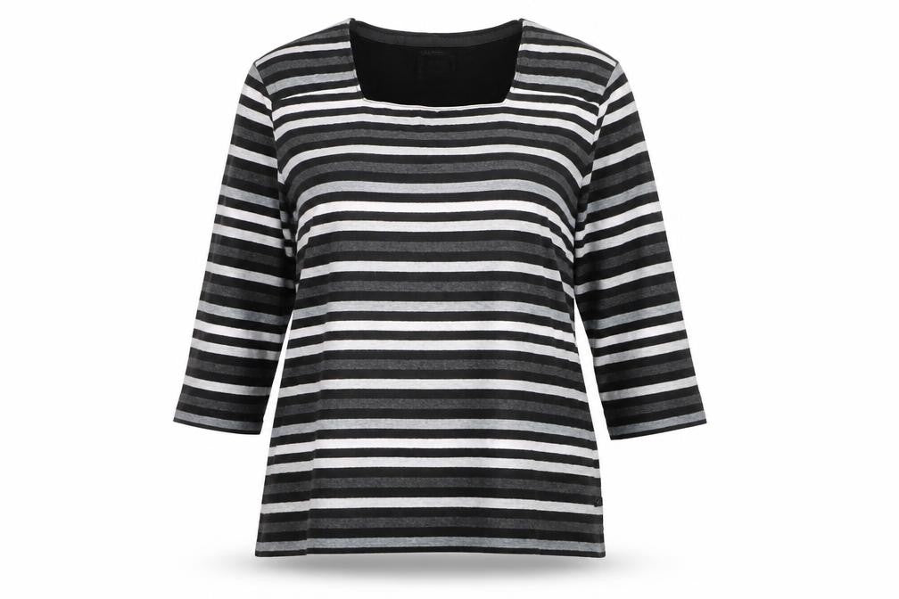 TIGI Women's Black Striped 3/4 Sleeve Jersey T-Shirt Size 18
