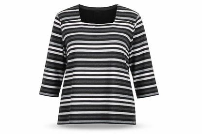 TIGI Women's Black Striped 3/4 Sleeve Jersey T-Shirt Size 18