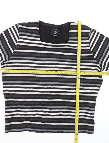 TIGI Women's Black Striped 3/4 Sleeve Jersey T-Shirt Size 18