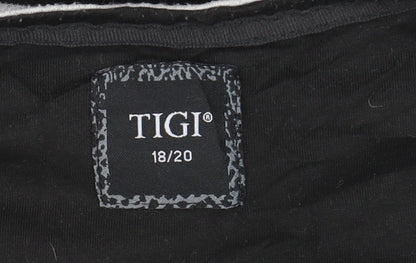 TIGI Women's Black Striped 3/4 Sleeve Jersey T-Shirt Size 18
