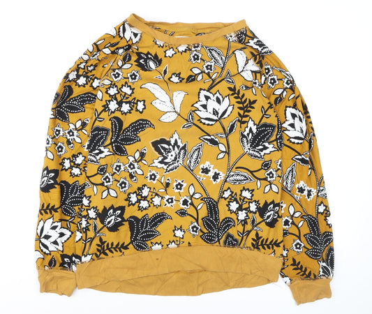 Next Womens Yellow Floral Cotton Pullover Jumper M