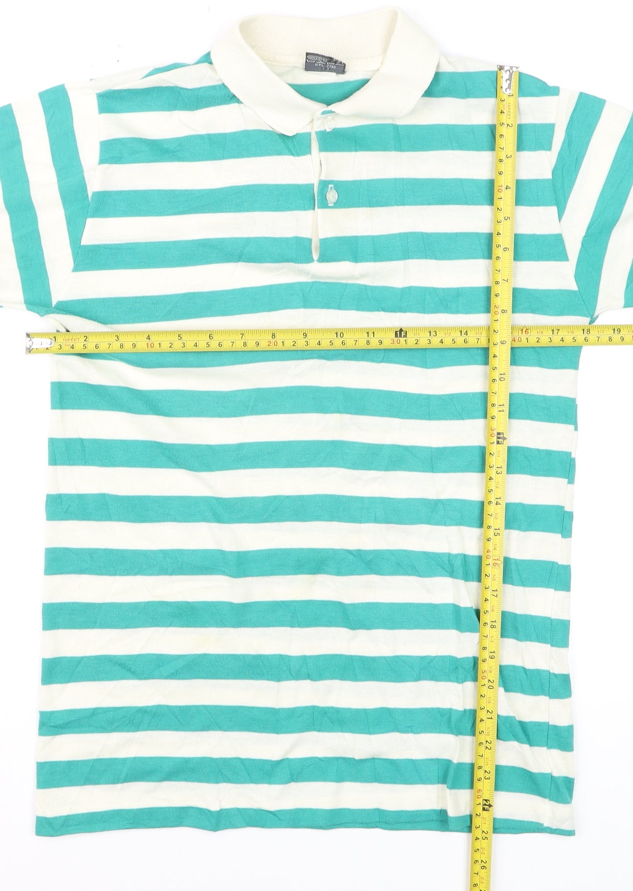 Tour de France Men's Green Striped Cotton Short Sleeve Polo Shirt M
