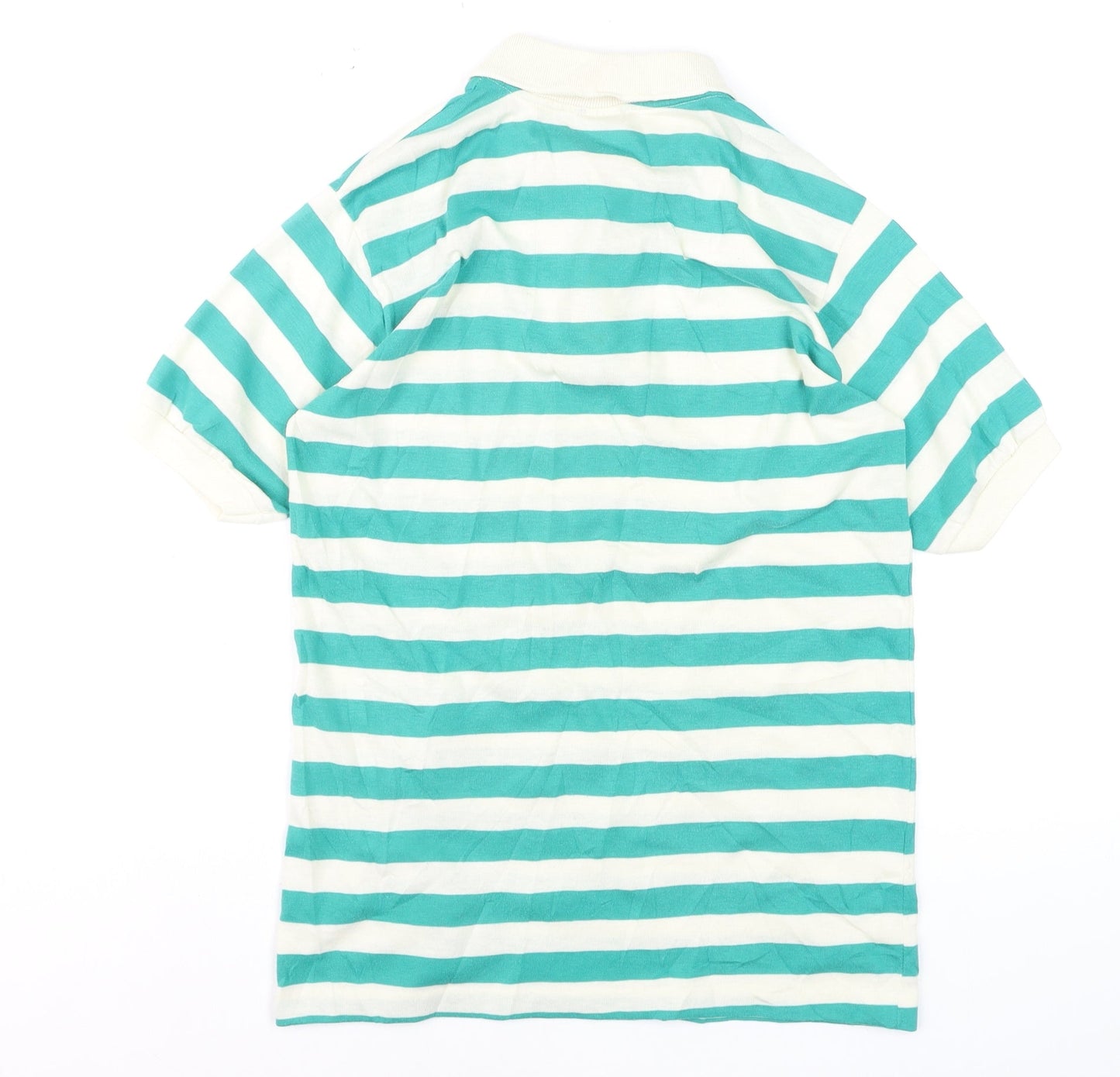 Tour de France Men's Green Striped Cotton Short Sleeve Polo Shirt M