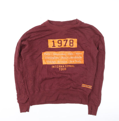 Pull & Bear Men's Red XS Crew Neck Graphic Pullover Jumper