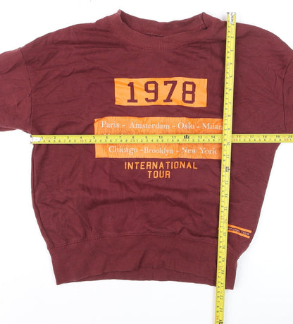 Pull & Bear Men's Red XS Crew Neck Graphic Pullover Jumper