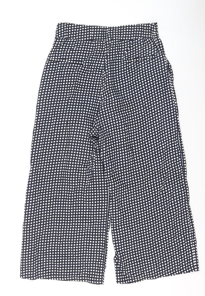 Mango Women Black Checked Cropped Wide-Leg Trousers Size S