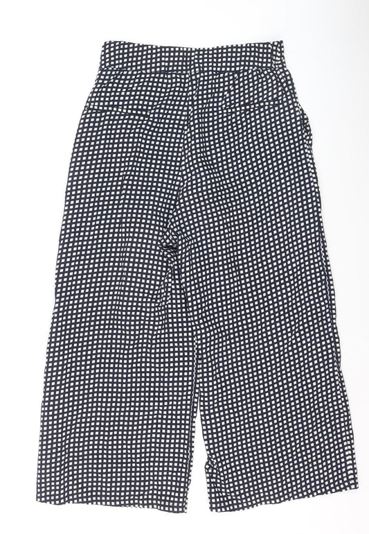 Mango Women Black Checked Cropped Wide-Leg Trousers Size S