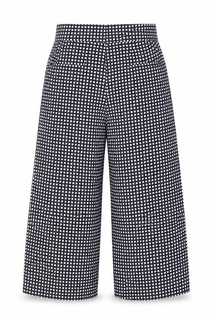 Mango Women Black Checked Cropped Wide-Leg Trousers Size S