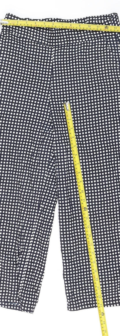 Mango Women Black Checked Cropped Wide-Leg Trousers Size S
