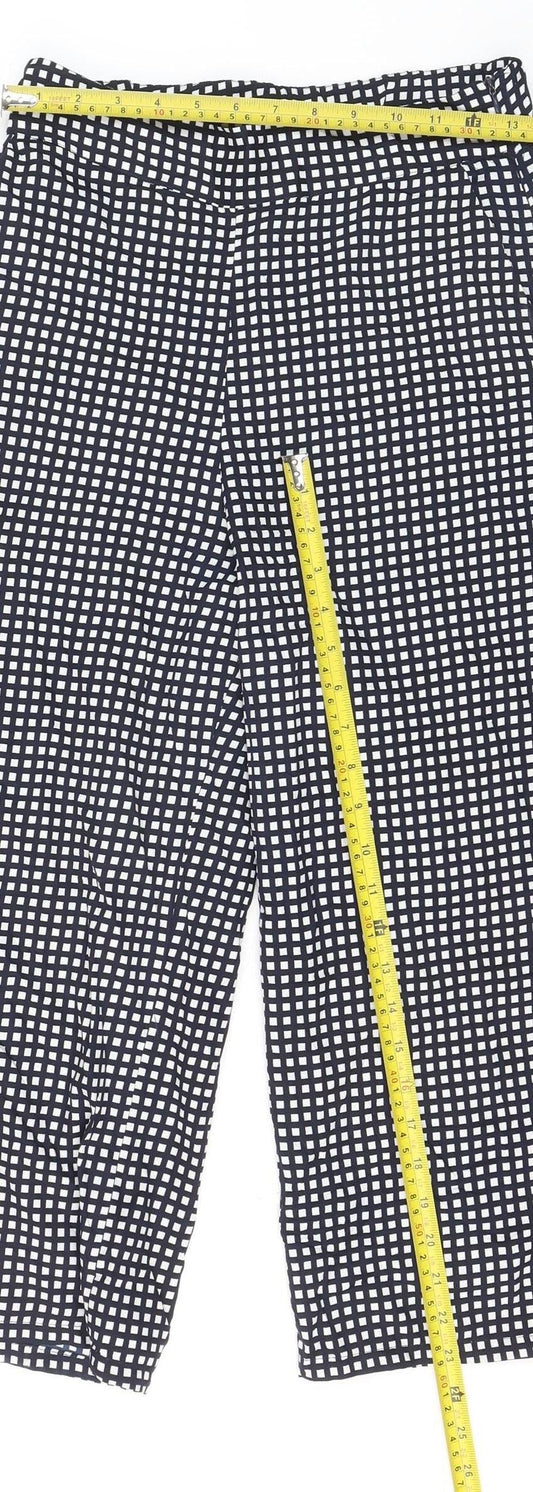 Mango Women Black Checked Cropped Wide-Leg Trousers Size S