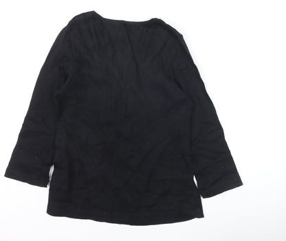 Marks and Spencer Women’s Black V-Neck Beaded Long Sleeve Cotton Blouse Size 14