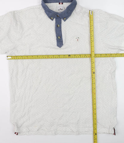 Soviet Men’s White Polka Dot Polo Shirt XL Button-Down Collar