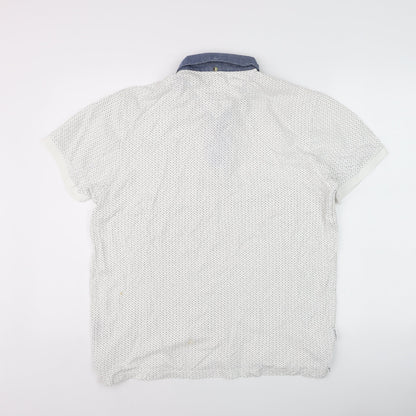 Soviet Men’s White Polka Dot Polo Shirt XL Button-Down Collar