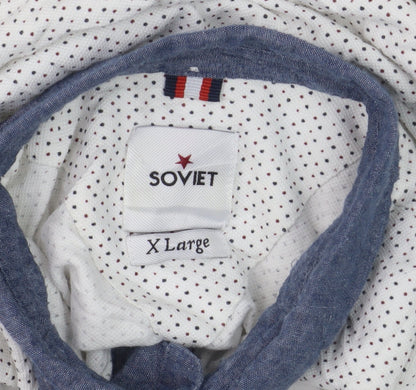 Soviet Men’s White Polka Dot Polo Shirt XL Button-Down Collar