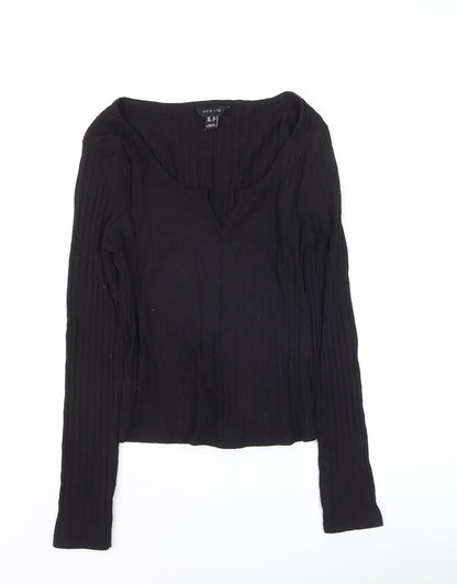 New Look Women's Black Long Sleeve V-Neck Slim Fit Jersey Top Size 12